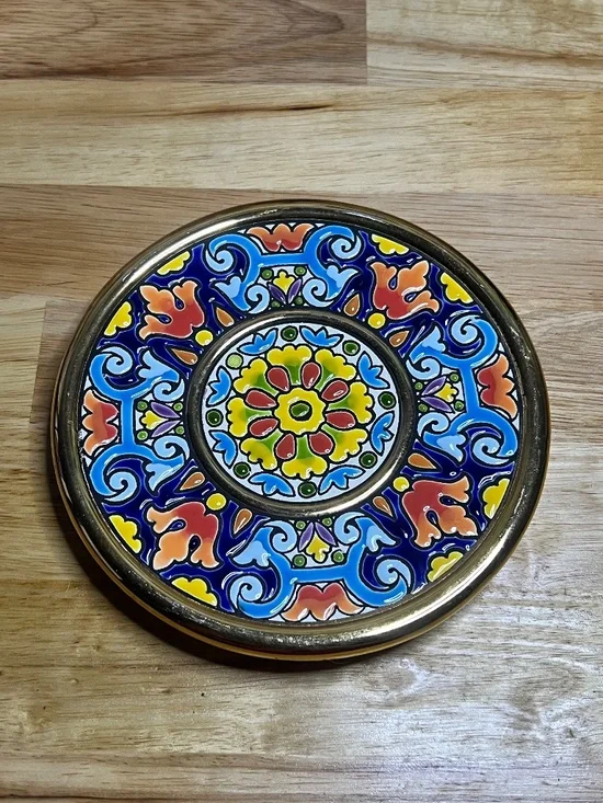 Cearco Spanish Decorative Wall Plate Hand Painted Enamels 24K Gold Foil Rim - Picture 4 of 11